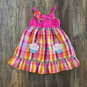 Youngland Sleeveless Plaid Dress Girls 4T Pink Multicolor Cupcakes Birthday 2013
